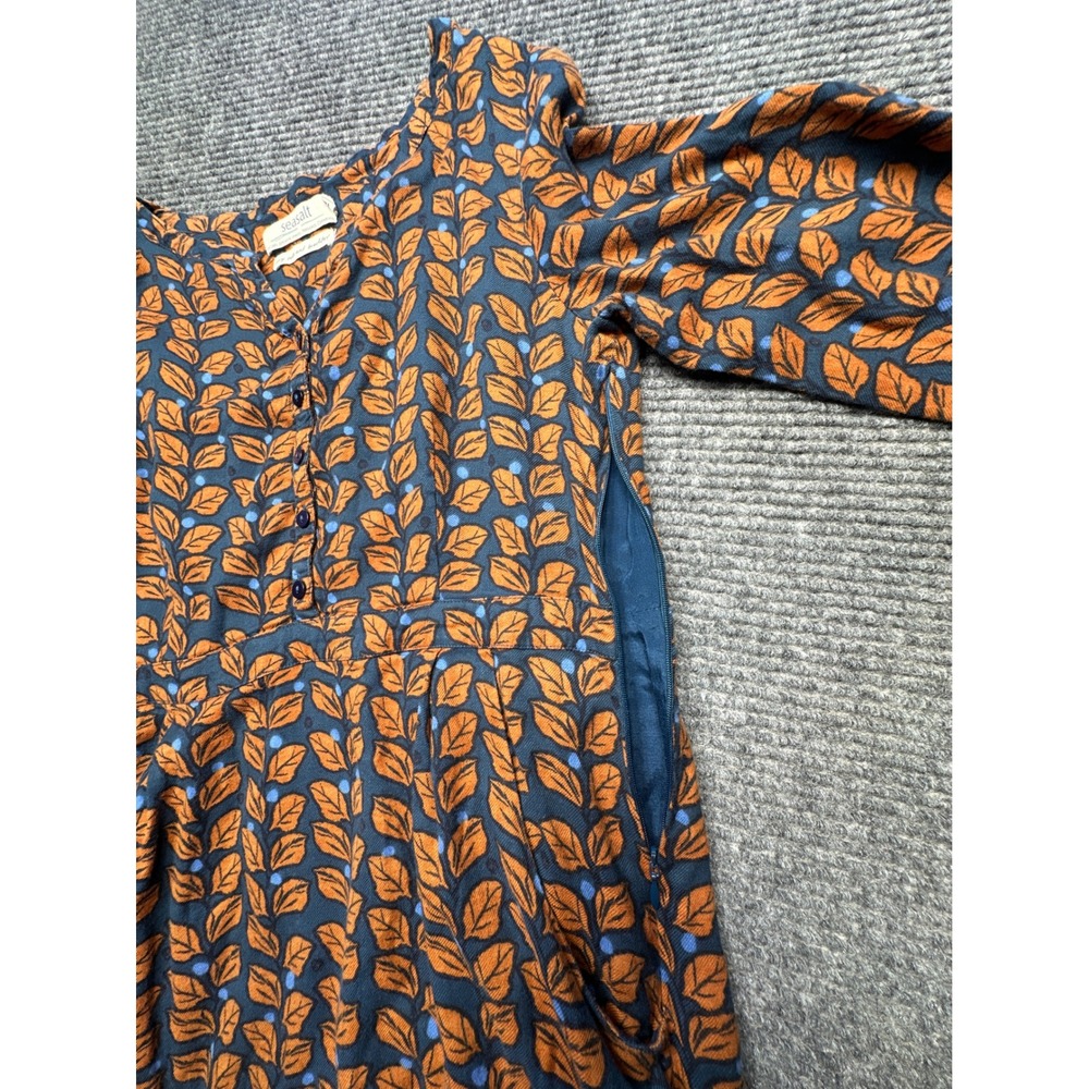 Seasalt Bunting Dress Women 12 Blue Orange Leaf Print 3/4 Sleeve Cotton Blend - Picture 7 of 8